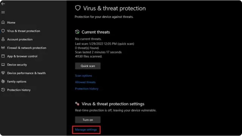 Windows Defender Settings