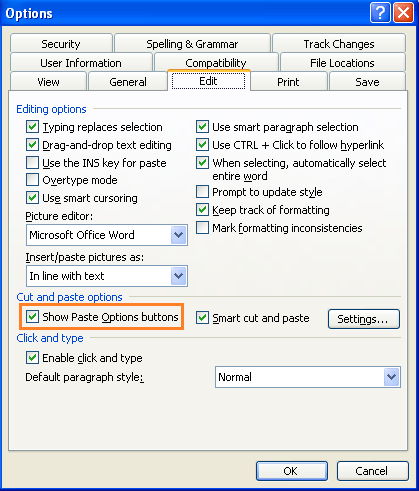 Show or hide paste option icon in Word3
