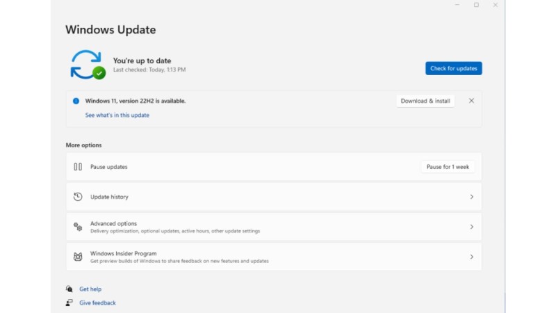 Update to Windows 11 22H2 via Windows Update