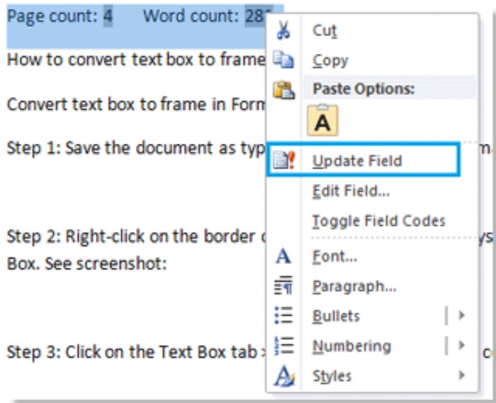 How to insert word count or page count in Word5