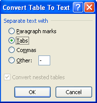 How to convert multiple tables to text in Word