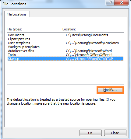 How to find or open Startup folder location in word3