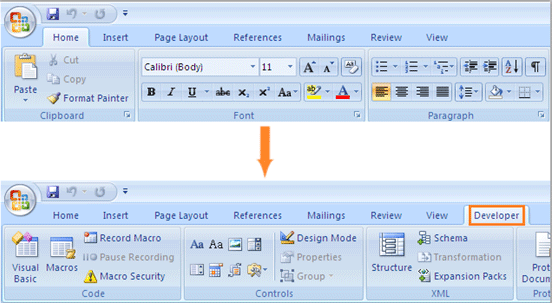 How to show developer tab ribbon in Word3