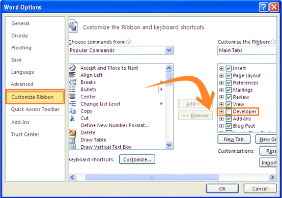 How to show developer tab ribbon in Word5