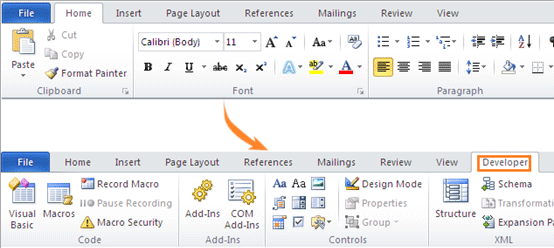 How to show developer tab ribbon in Word