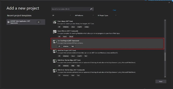 How to unit test in Visual Studio 20192